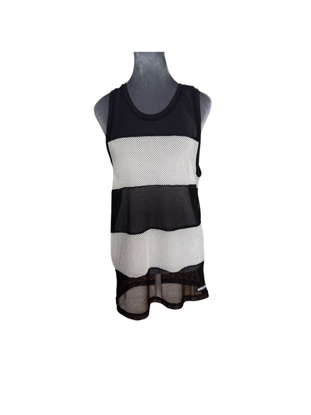 Young & Reckless Mens Mesh Tank Top Black & White Striped Size S
